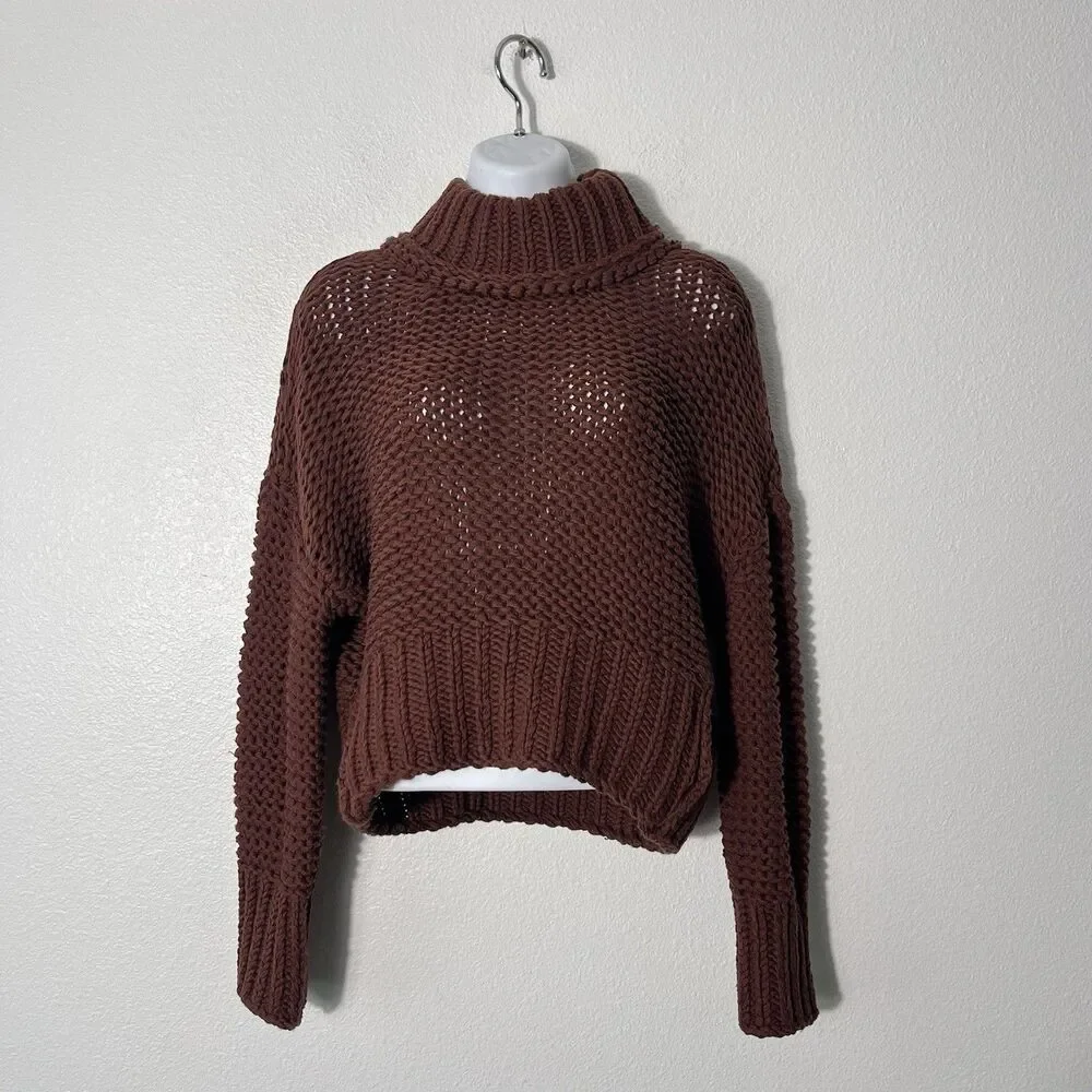 Free People My Only Sunshine Mock Neck Sweater Womens X-Small Brown Chunky Knit